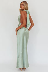 Leading Lady Open Back Cowl Maxi Dress Sage
